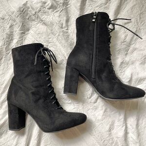 New - Top Moda Black Tie Up Heeled Boots